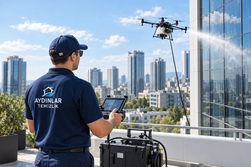 Dron destekli dış cephe temizliği için temsili operatör görseli